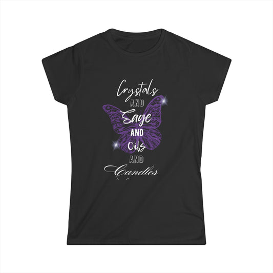 Crystals Sage Oils Candles Tee - Black