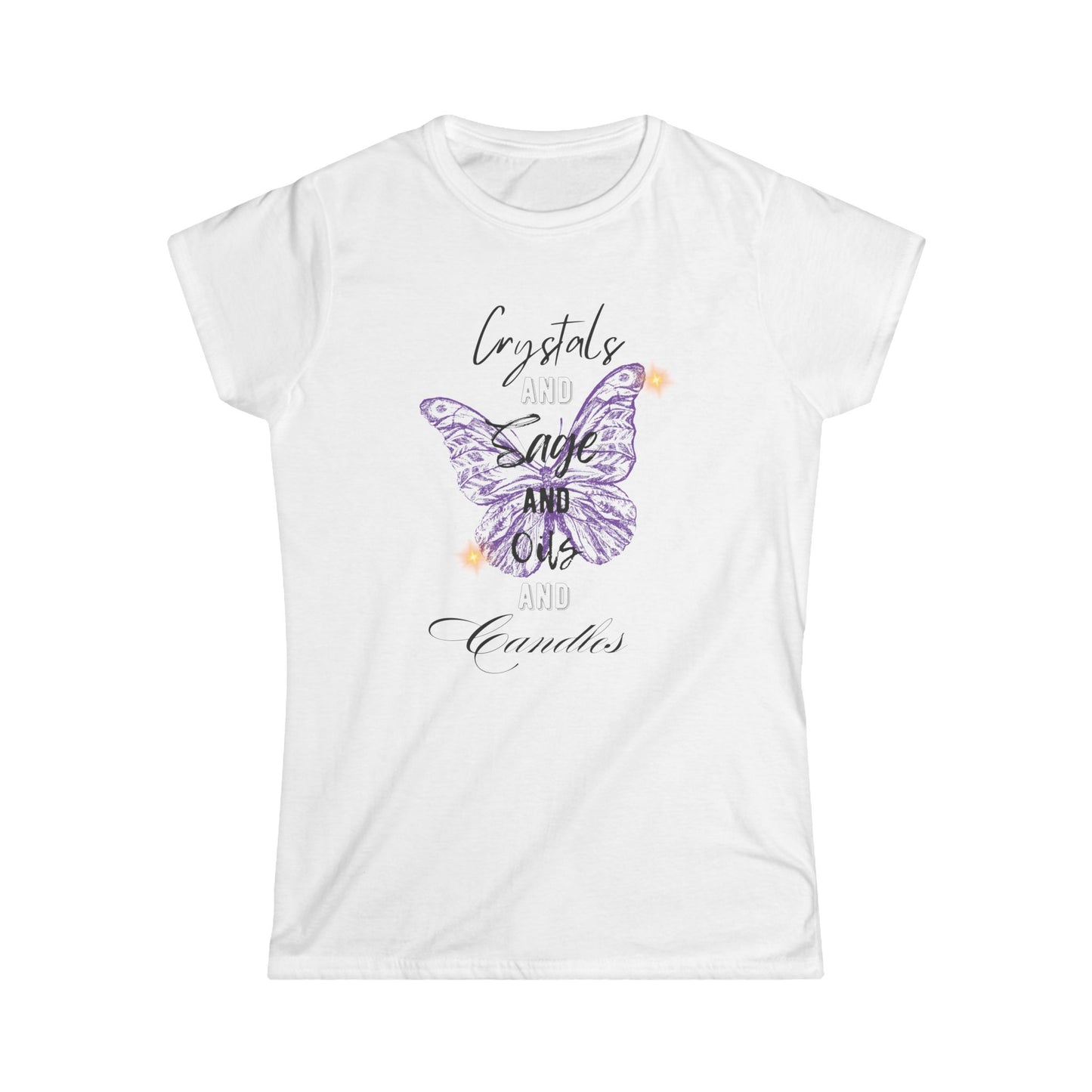 Crystals Sage Oils Candles Tee - White/Grey