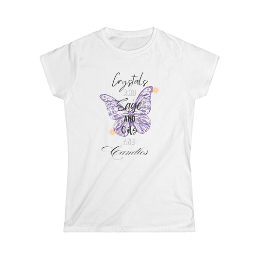Crystals Sage Oils Candles Tee - White/Grey