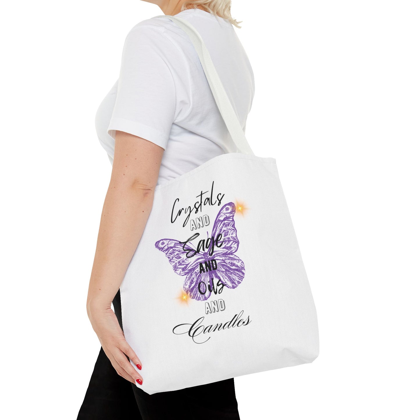 Tote Bag — “Crystals Sage Oils Candles”