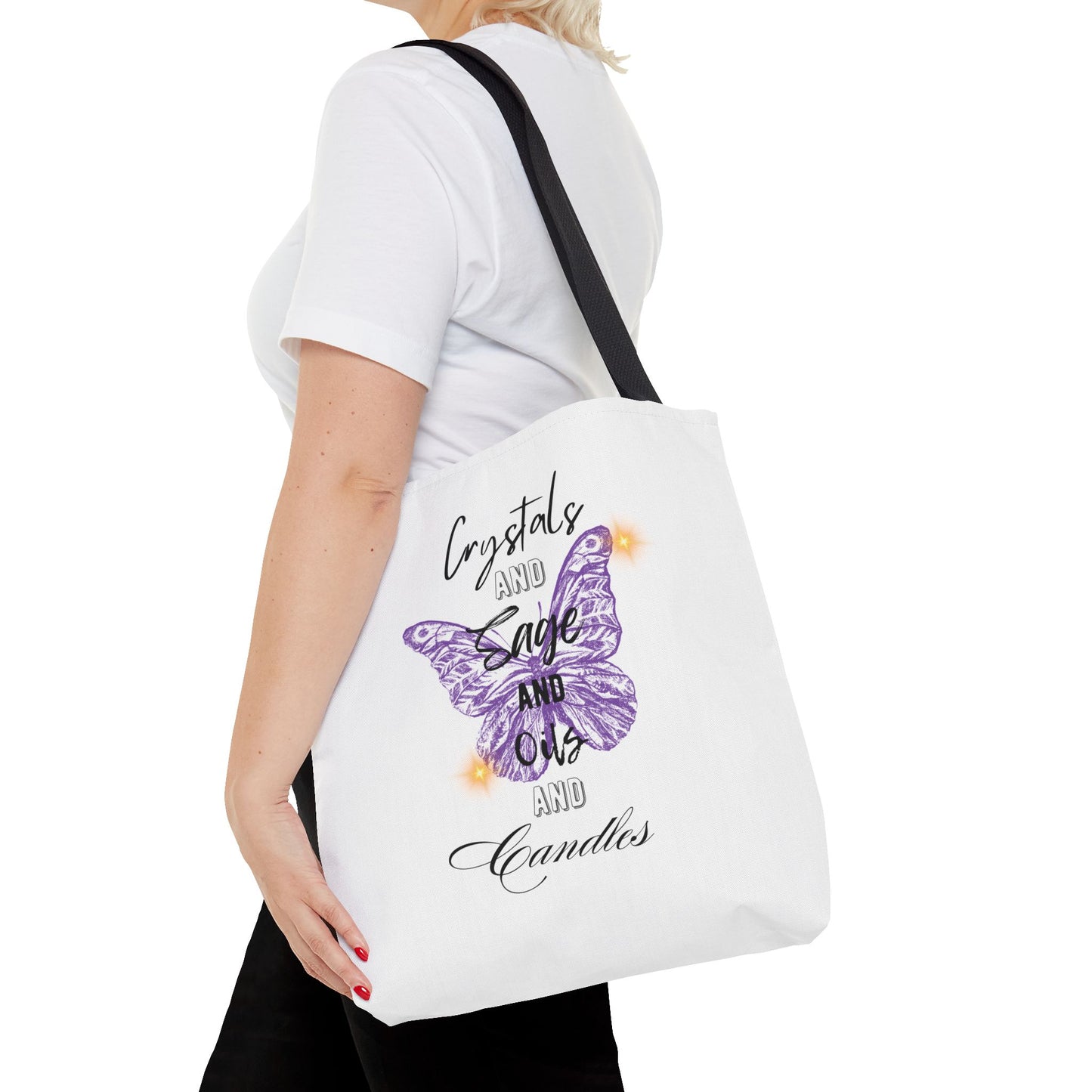 Tote Bag — “Crystals Sage Oils Candles”